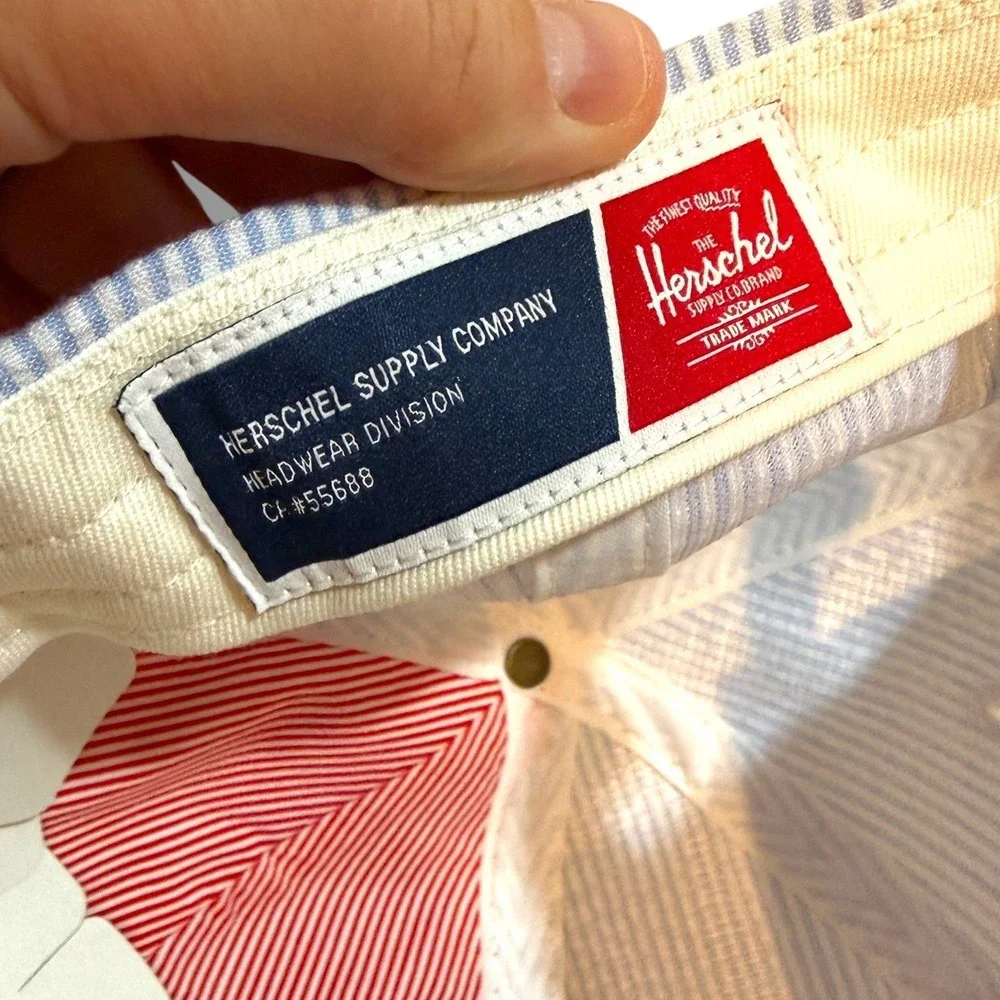 Herschel Supply Co Hat Unisex OS Blue White Seersucker Stripe Strapback Cap NWOT